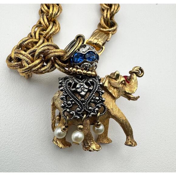 Vintage 1960s Napier Figural Maharaja Elephant Charm Bracelet - Picture 5 of 8